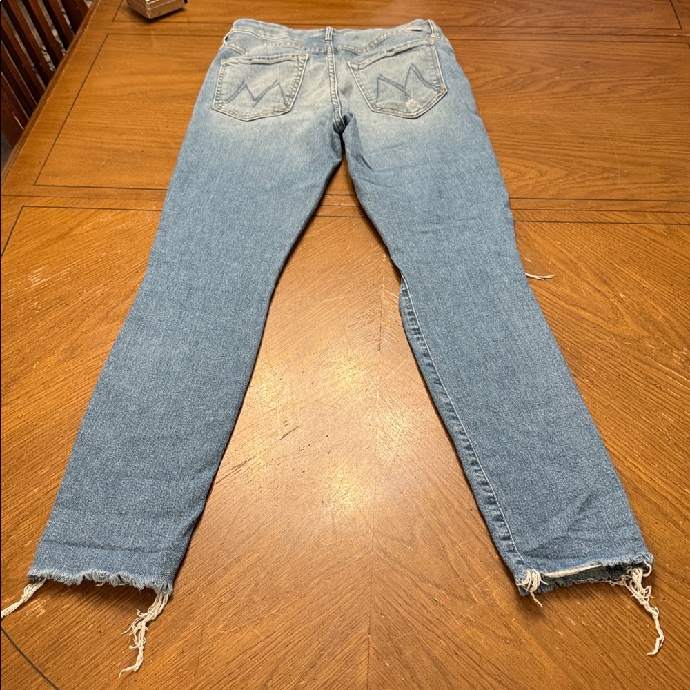 MOTHER Light Blue High Rise Cropped Ripped Jeans - Picture 7 of 11